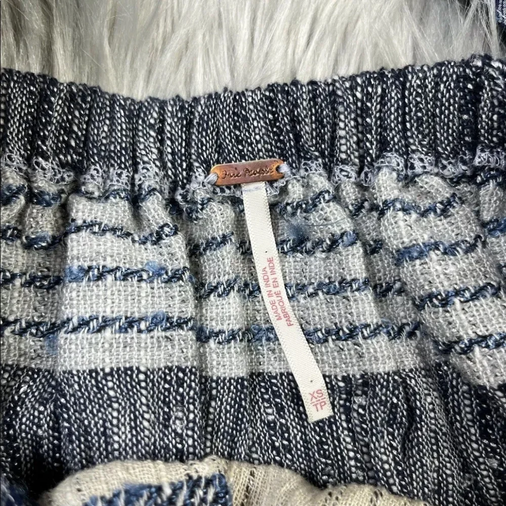 Free People All Lined Up Blue Multi Striped Puff Sleeve Mini Dress XS